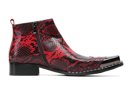 Mens Genunie Leather Black Metal Square Toe Ankle Western Boots