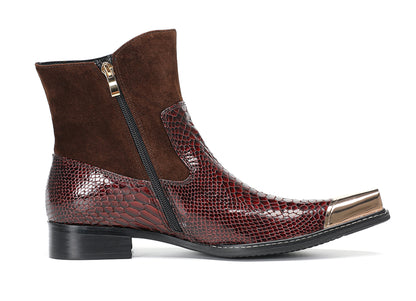 Mens Snakeskin Leather Studded Suede Western Boots