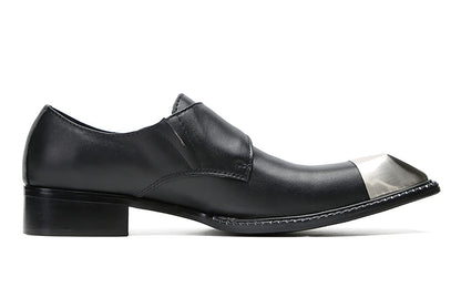 Mens Genunie Leather Buckle Metal Square Toe Western Loafers