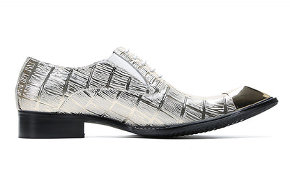 Mens Metal Square Toe Leather Lace Up Fashion Western Oxfords