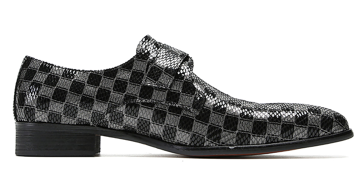 Mens Silp On Dres Leather Plaid Buckle Loafers