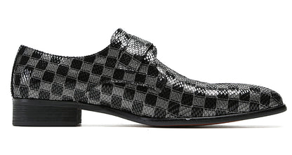 Mens Silp On Dres Leather Plaid Buckle Loafers