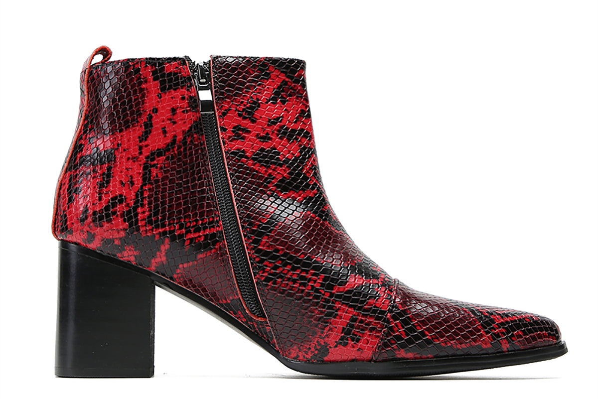 Mens Genuine Leather Casual Dress Snakeskin Texture Zipper Heel Ankle Boots