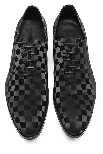 Mens Dress Casual Leather Plaid Fashion Oxfords