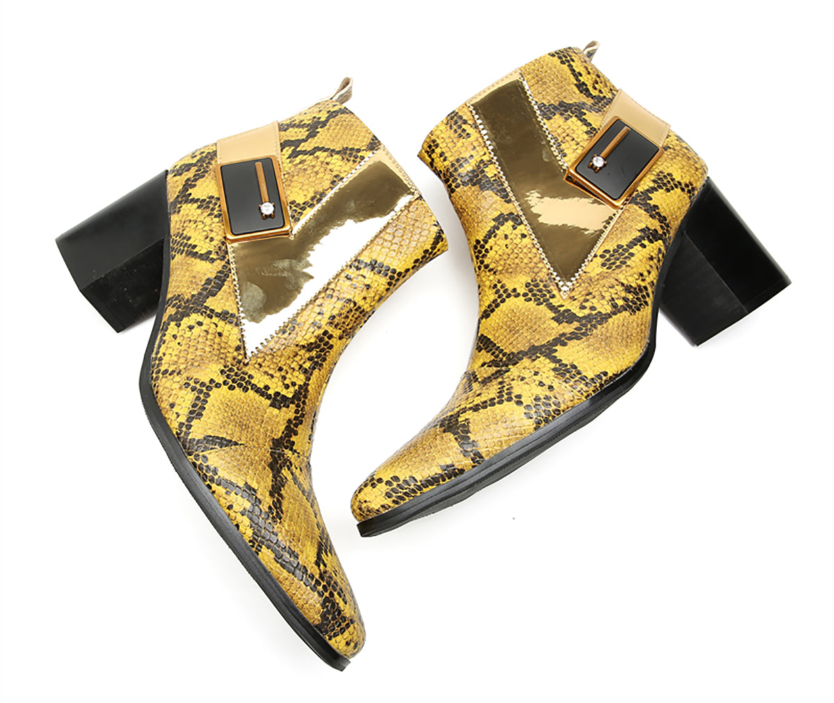 Mens Genuine Leather Casual Dress Snakeskin Texture Zipper Heel Ankle Boots