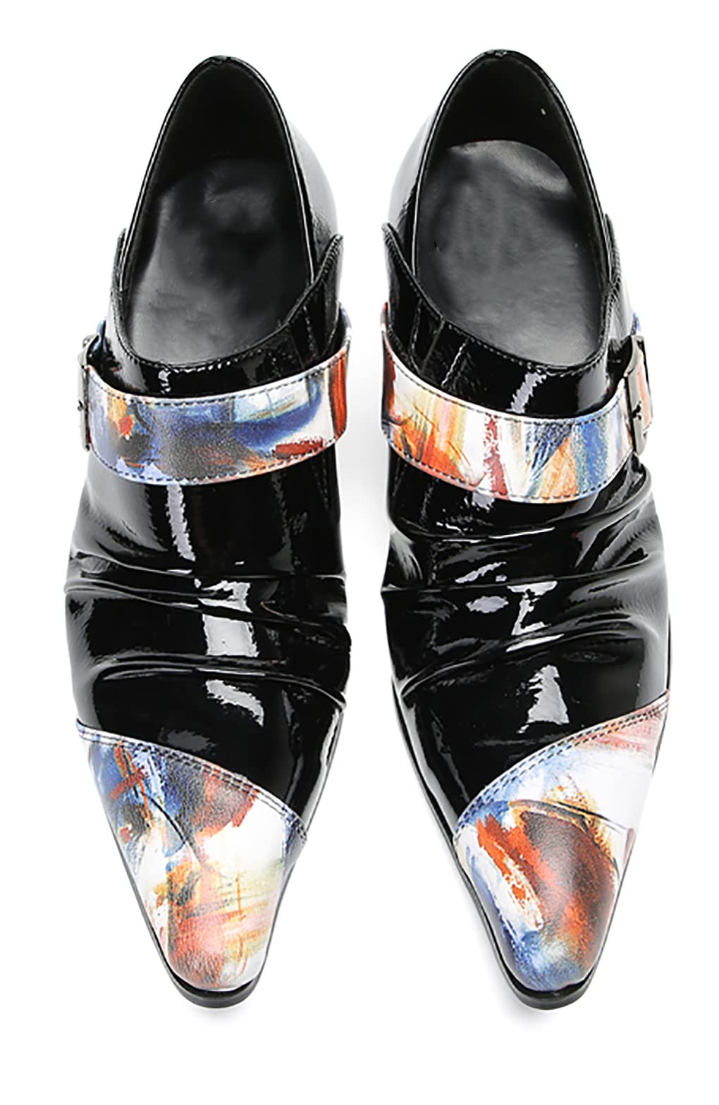 Mens Genunie Leather Casual Dress Slip On Buckle Two Tone Heel Loafers