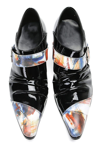Mens Genunie Leather Casual Dress Slip On Buckle Two Tone Heel Loafers