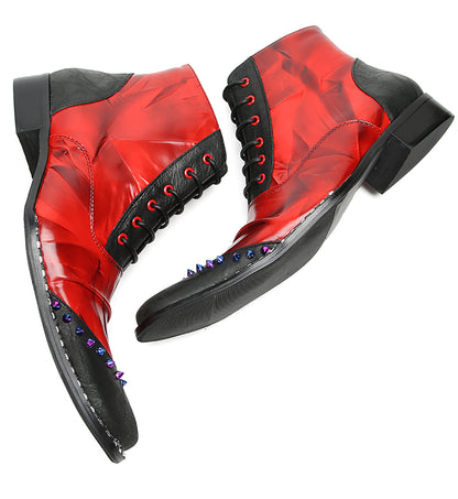 Mens Genuine Leather Casual Dress Colorful Beads Zipper Ankle Oxofrds Boots