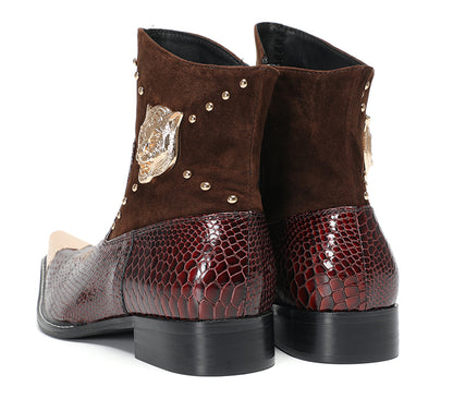 Mens Snakeskin Leather Studded Suede Western Boots