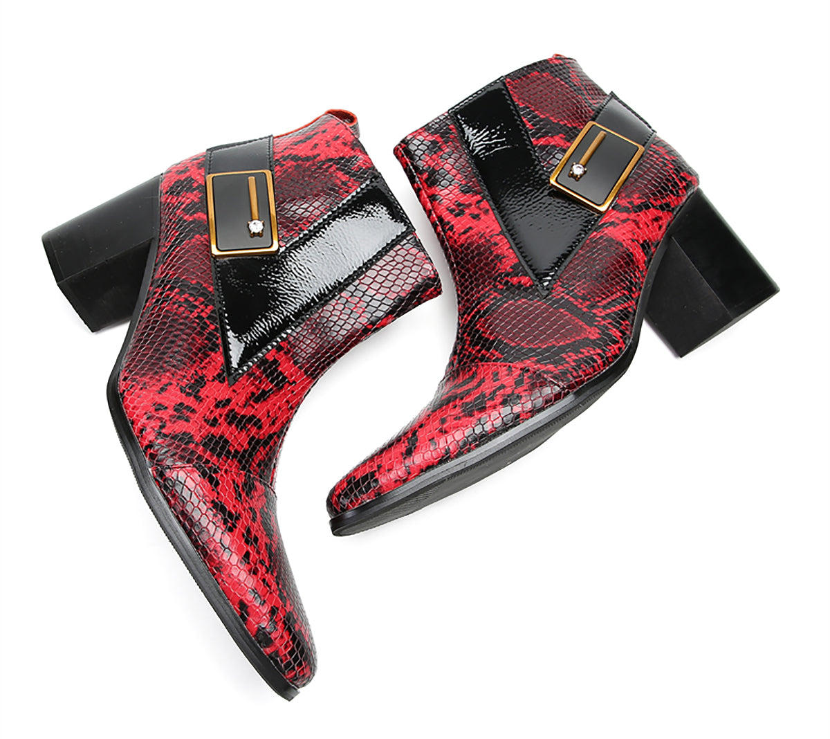 Mens Genuine Leather Casual Dress Snakeskin Texture Zipper Heel Ankle Boots