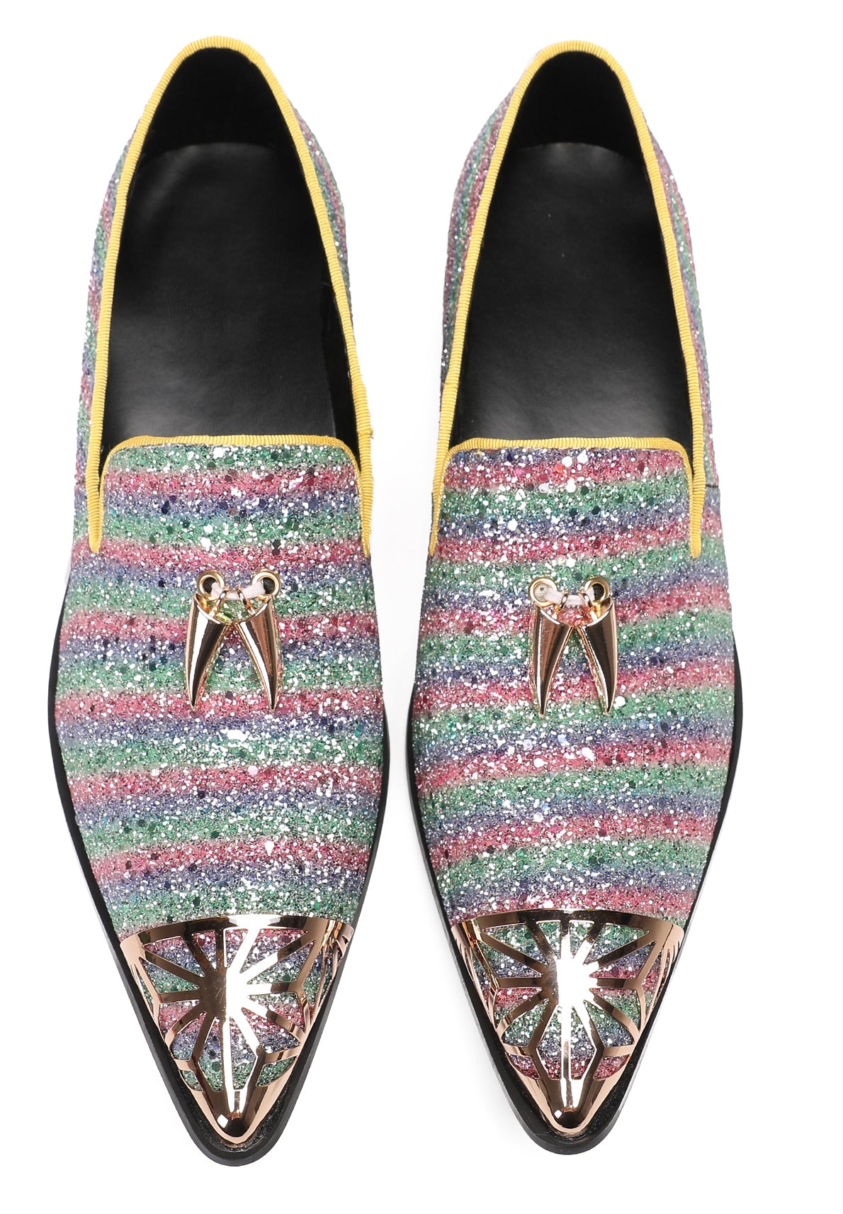 Mens Party Slip On Metal-Tip Toe Prom Glitter Western Loafers