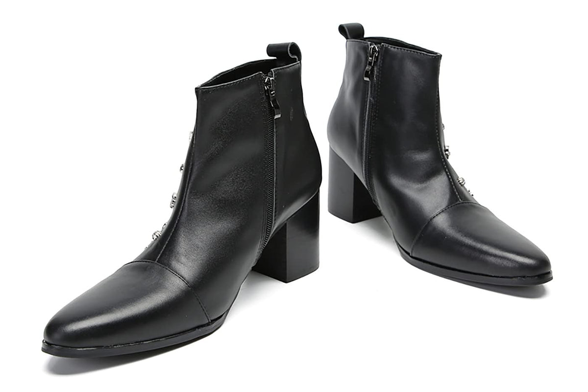 Mens Genunie Leather Mid Top Boots Wingtip Toe Full Samll Decor Hard Heel Ankle Boots