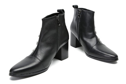 Mens Genunie Leather Mid Top Boots Wingtip Toe Full Samll Decor Hard Heel Ankle Boots