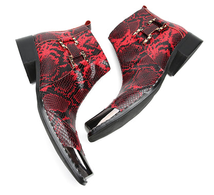 Mens Genunie Leather Black Metal Square Toe Ankle Western Boots