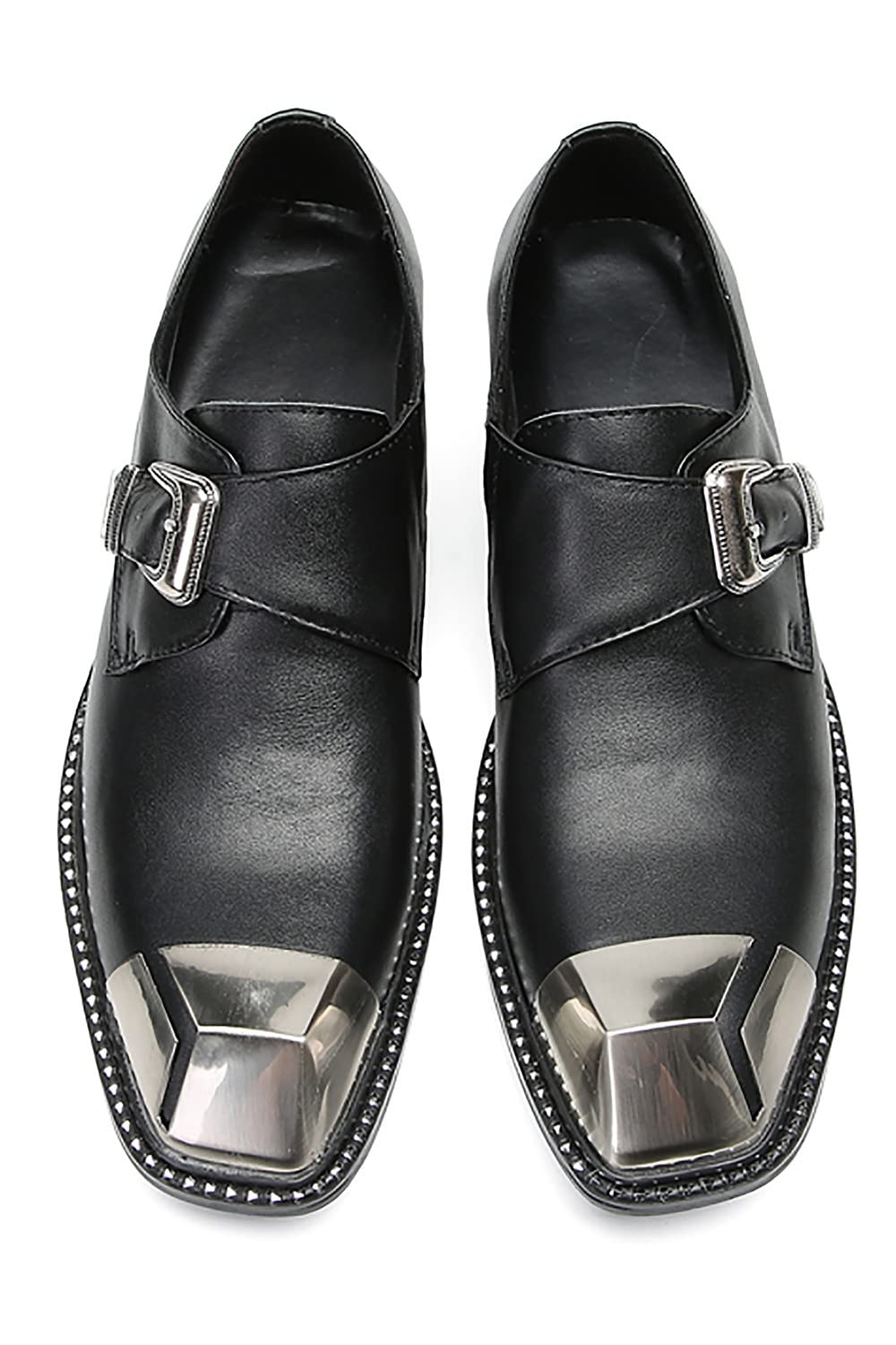 Mens Genunie Leather Buckle Metal Square Toe Western Loafers