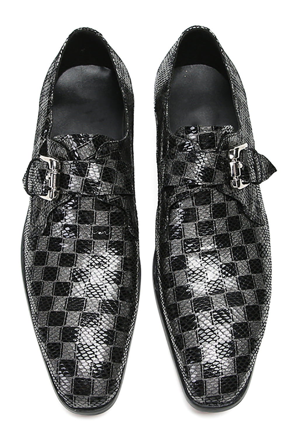 Mens Silp On Dres Leather Plaid Buckle Loafers