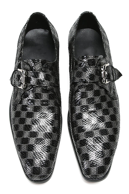 Mens Silp On Dres Leather Plaid Buckle Loafers