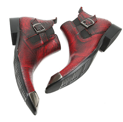 Mens Genunie Leather Metal Square Toe Silp On Buckles Western Chelsea Boots
