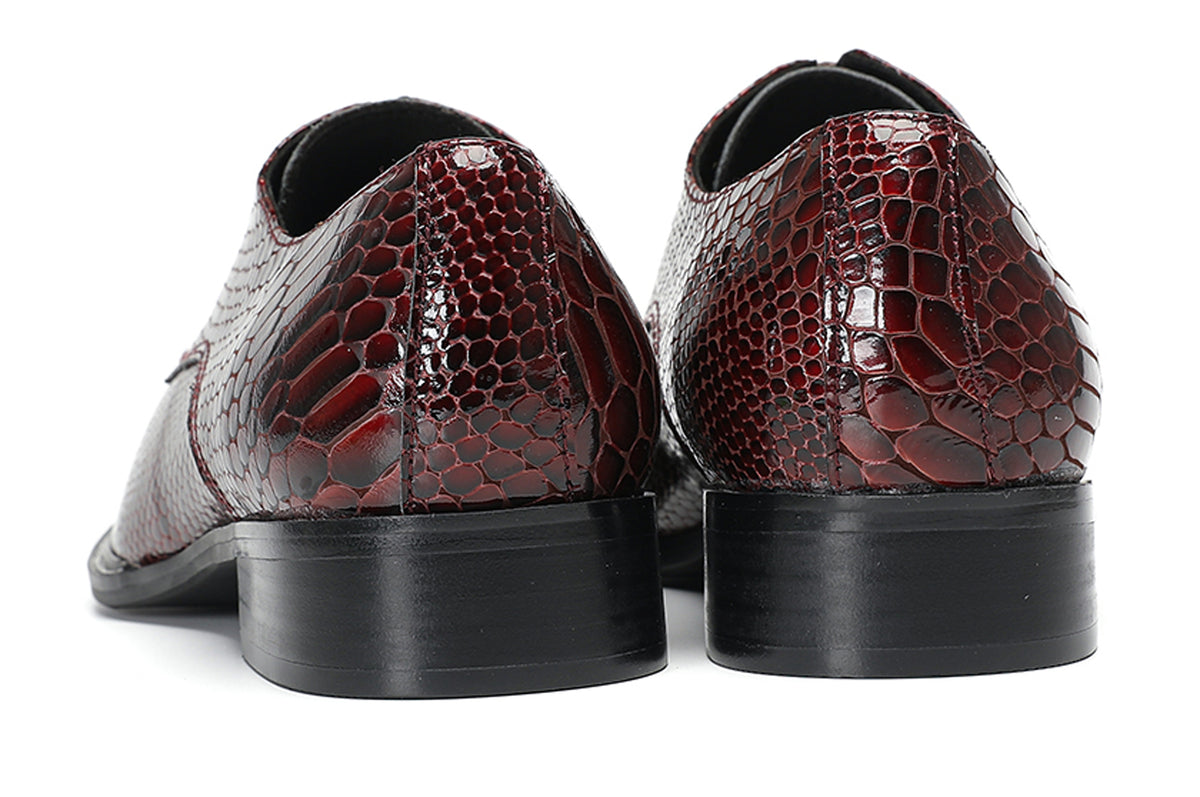Mens Snake-Print Dress Casual Patent Leather Western Oxfords