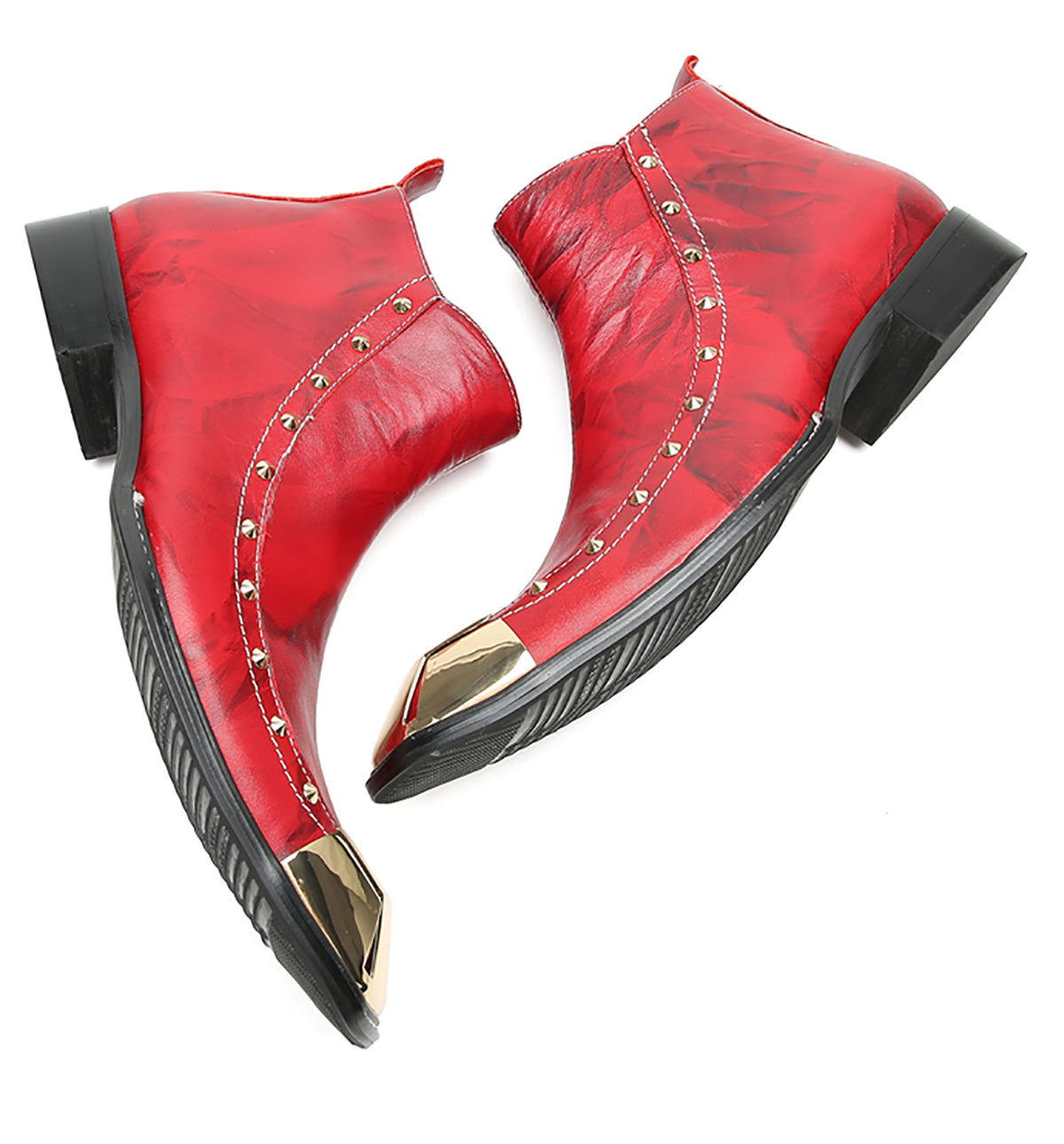 Mens Genunie Leather Red Dress Metal Square Toe Ankle Western Boots
