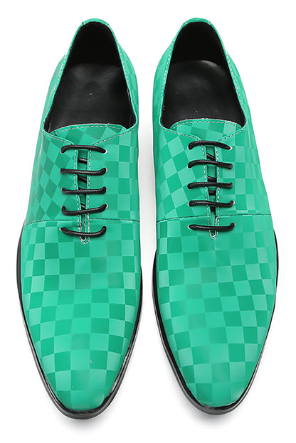 Mens Dress Casual Leather Plaid Fashion Oxfords