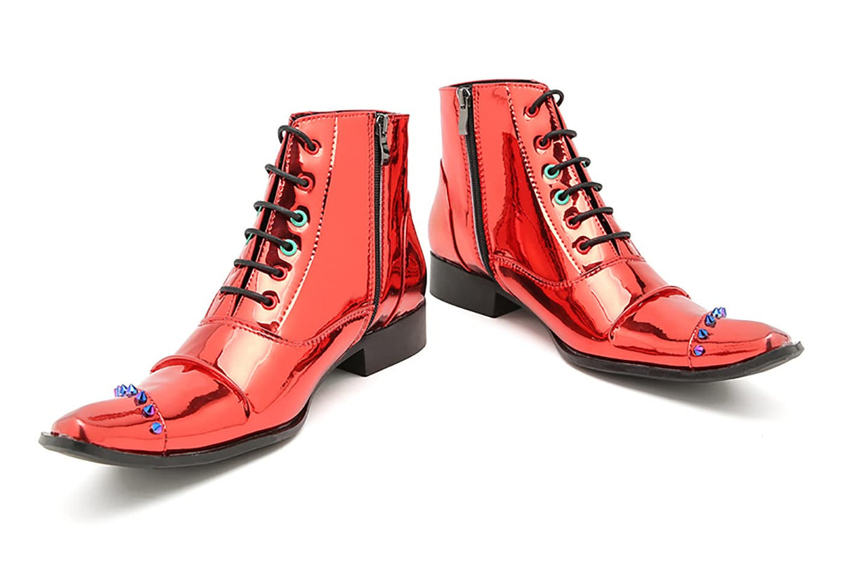 Mens Genunie Leather Colorful Rivets Square Toe Ankle Oxfords Boots