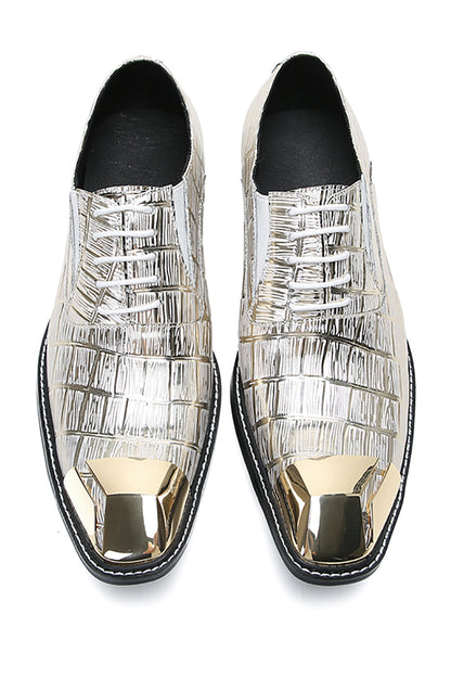 Mens Metal Square Toe Leather Lace Up Fashion Western Oxfords