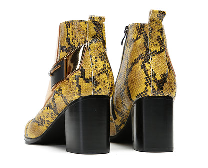 Mens Genuine Leather Casual Dress Snakeskin Texture Zipper Heel Ankle Boots