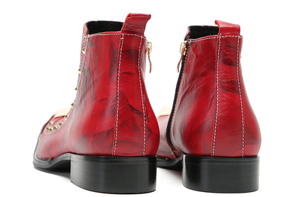 Mens Genunie Leather Red Dress Metal Square Toe Ankle Western Boots