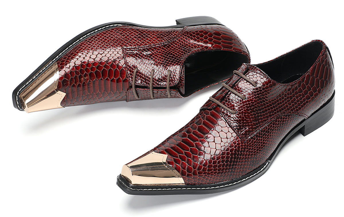 Mens Snake-Print Dress Casual Patent Leather Western Oxfords