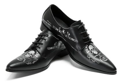 Mens Fashion Dress Casual Skull Halloween Oxfords