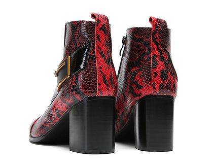 Mens Genuine Leather Casual Dress Snakeskin Texture Zipper Heel Ankle Boots