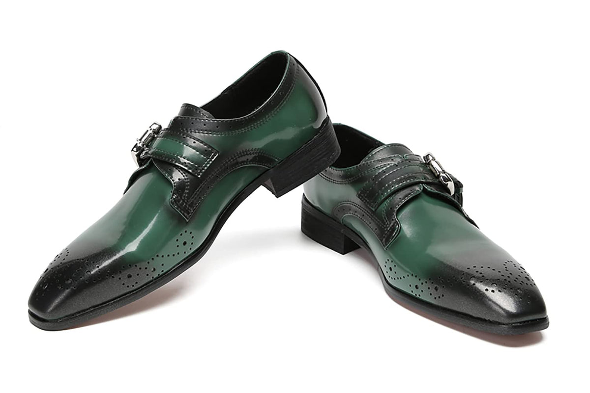 Mens Dress Genuine Leather Plain Toe Tuxedo Buckle Loafers