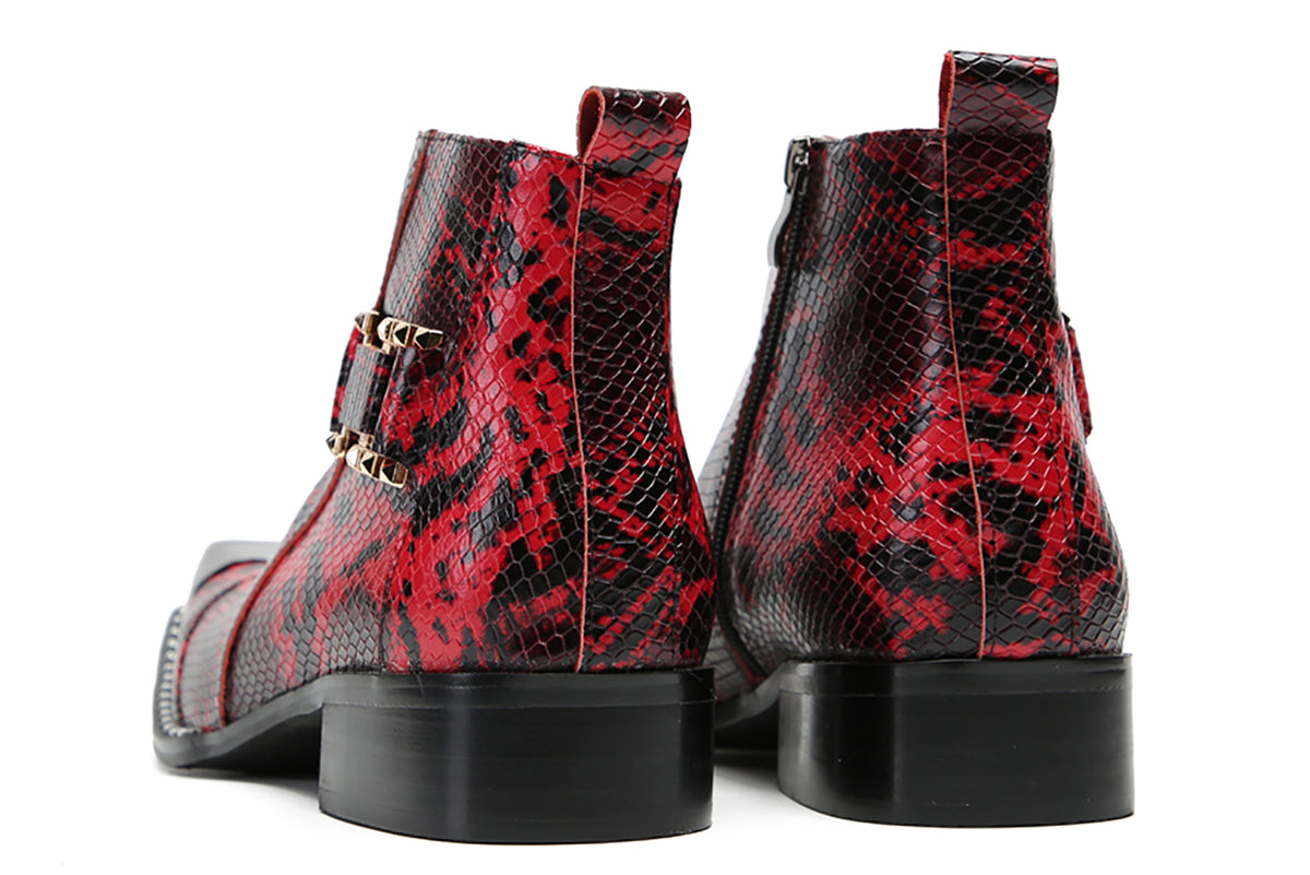 Mens Genunie Leather Black Metal Square Toe Ankle Western Boots