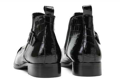 Mens Genunie Leather Black Dress Leather Metal Square Toe Ankle Western Chelsea Boots