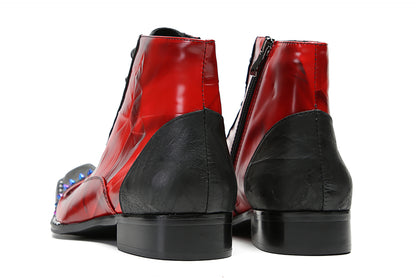 Mens Genuine Leather Casual Dress Colorful Beads Zipper Ankle Oxofrds Boots
