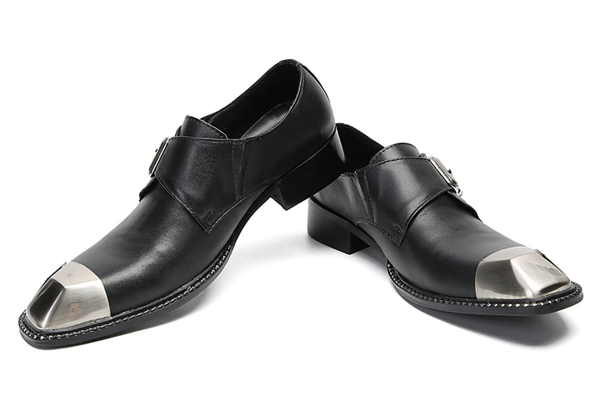 Mens Genunie Leather Buckle Metal Square Toe Western Loafers