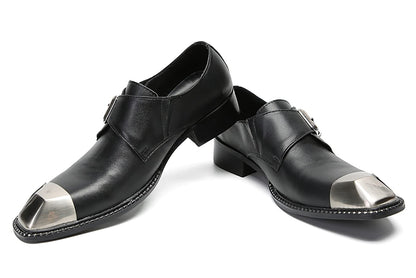 Mens Genunie Leather Buckle Metal Square Toe Western Loafers