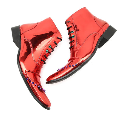 Mens Genunie Leather Colorful Rivets Square Toe Ankle Oxfords Boots