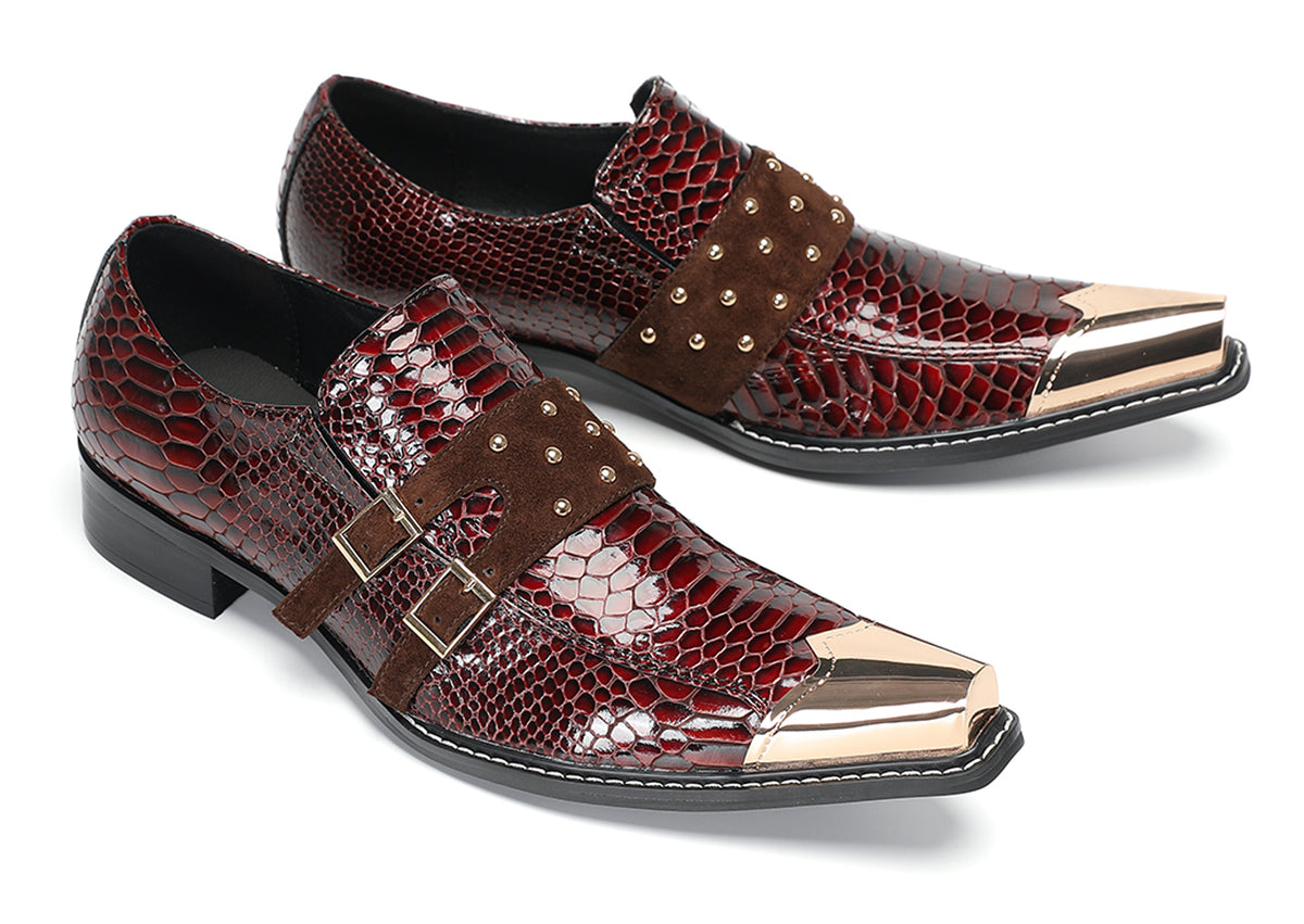 Mens Studded Suede Strap Slip-On Dress Western Loafers