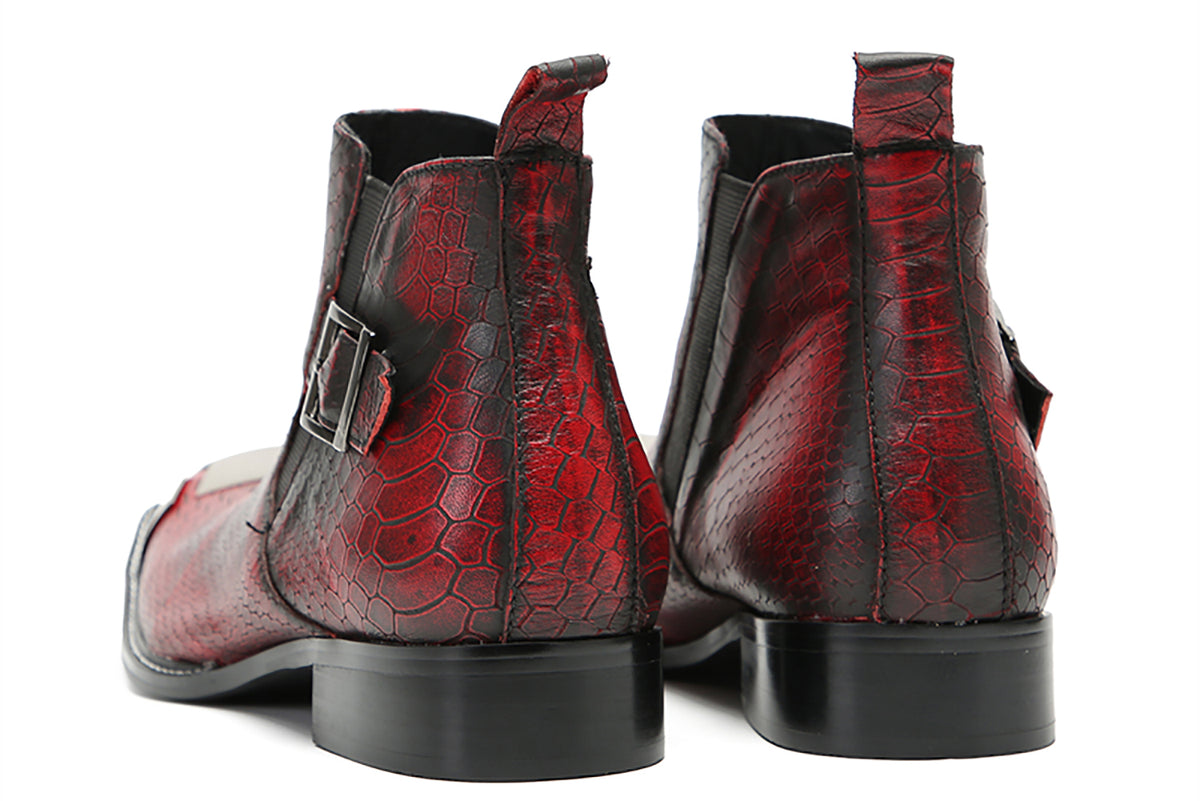 Mens Genunie Leather Metal Square Toe Silp On Buckles Western Chelsea Boots