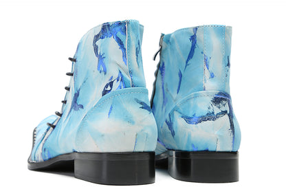 Mens Genuine Leather Casual Party Blue Dress Slanted Shoelaces Ankle Boots