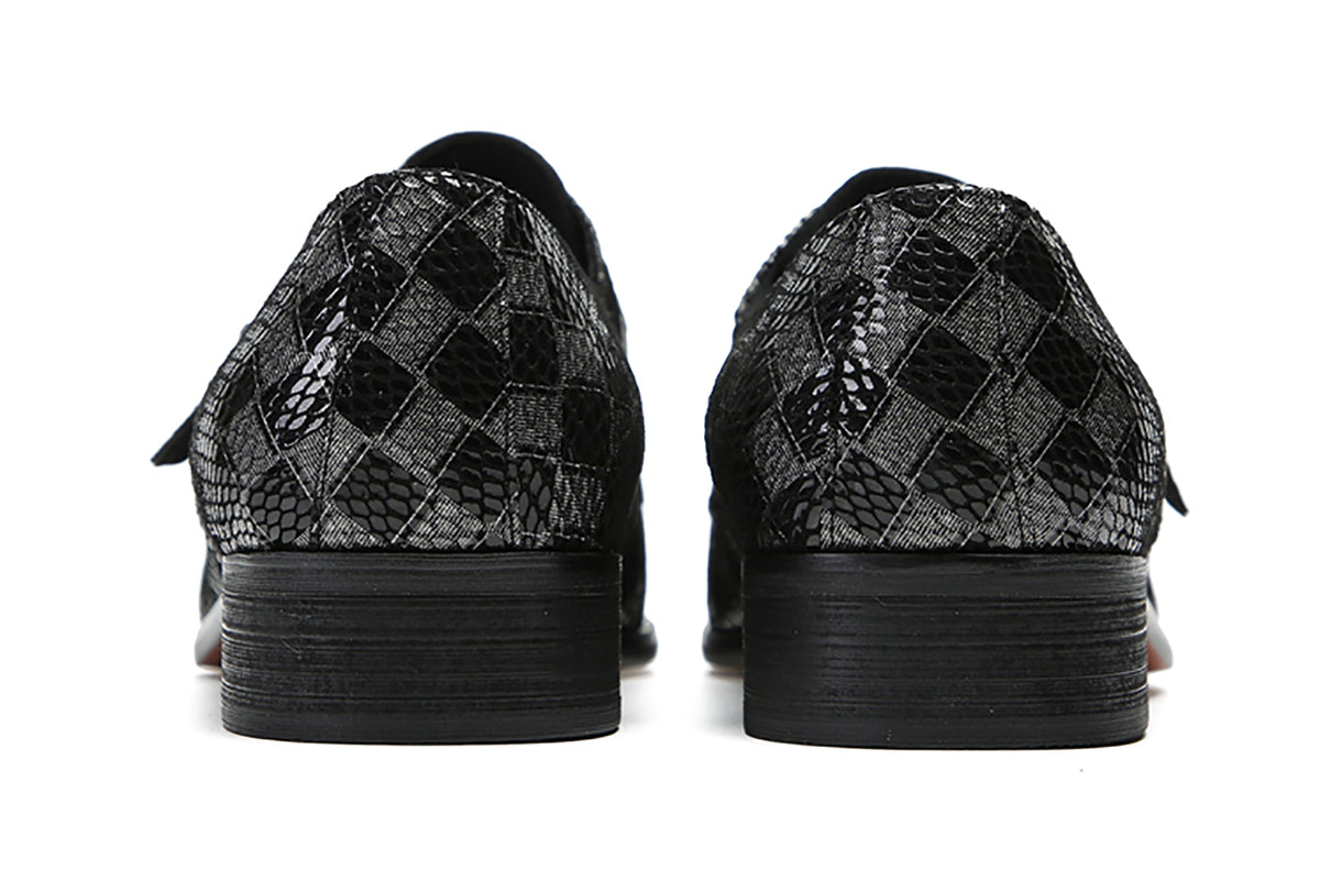 Mens Silp On Dres Leather Plaid Buckle Loafers