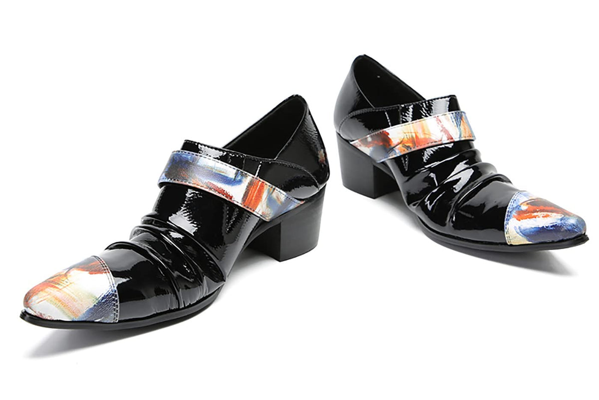 Mens Genunie Leather Casual Dress Slip On Buckle Two Tone Heel Loafers