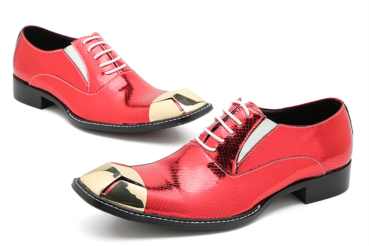 Mens Metal Square Toe Leather Lace Up Fashion Western Oxfords
