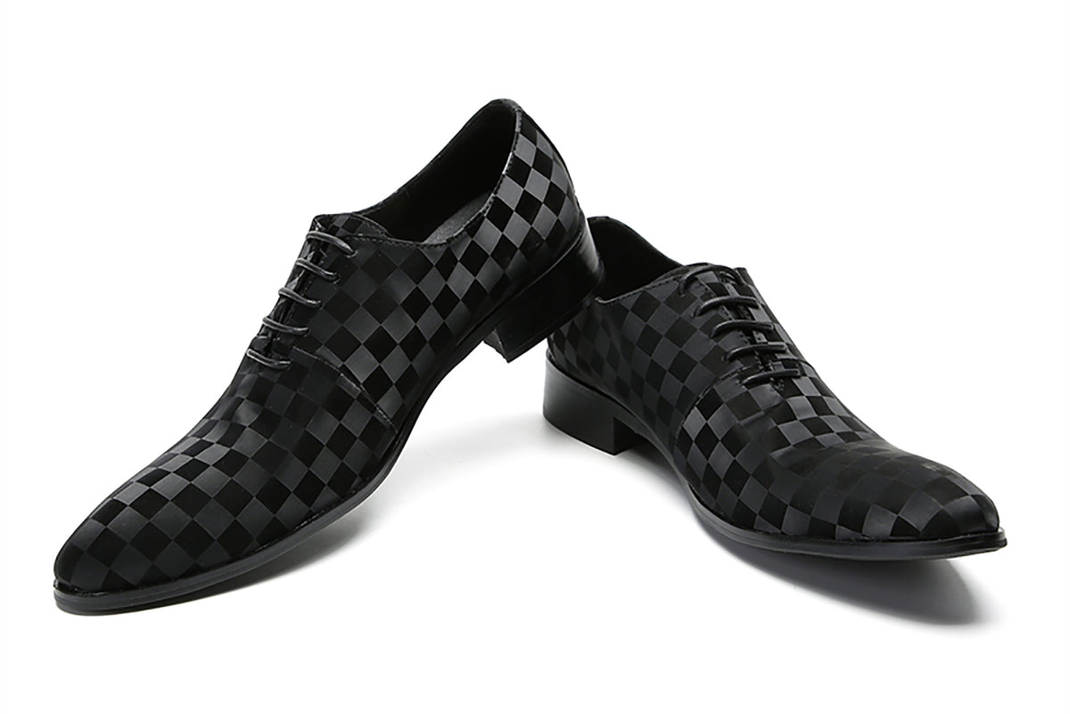 Mens Dress Casual Leather Plaid Fashion Oxfords