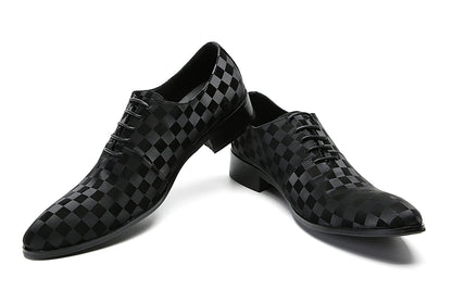 Mens Dress Casual Leather Plaid Fashion Oxfords