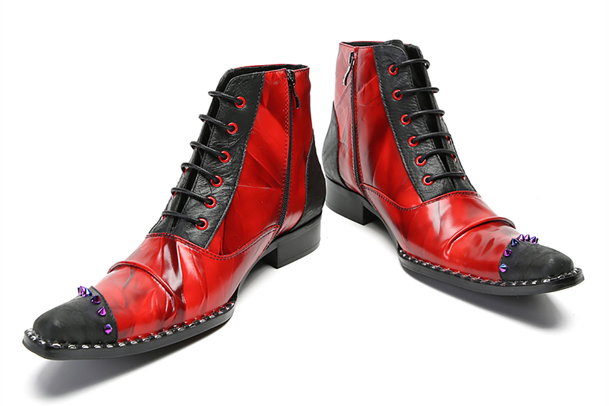 Mens Genuine Leather Casual Dress Colorful Beads Zipper Ankle Oxofrds Boots