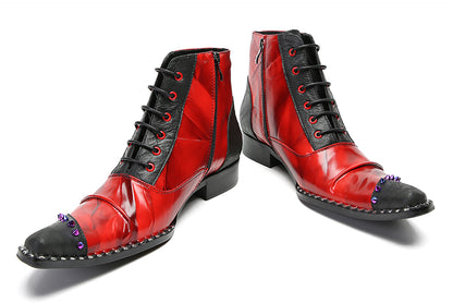 Mens Genuine Leather Casual Dress Colorful Beads Zipper Ankle Oxofrds Boots