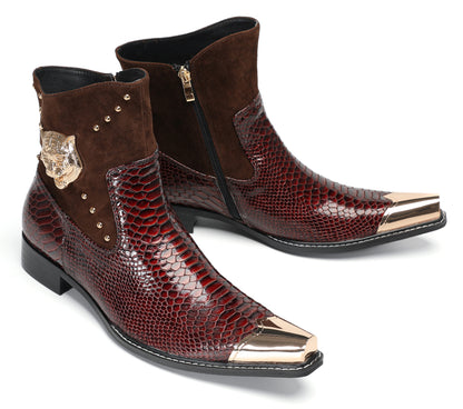 Mens Snakeskin Leather Studded Suede Western Boots
